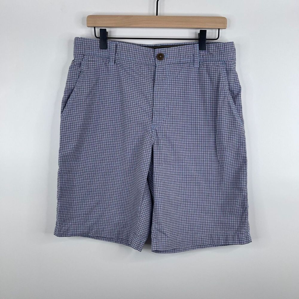 Izod Mens Plaid Shorts Size 33 Blue Golf Casual Pockets Dad 100% Cotton - Picture 1 of 8